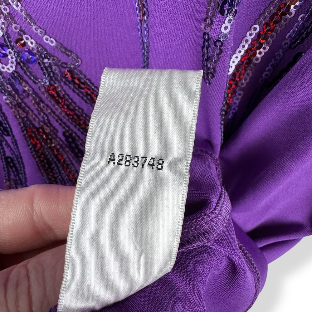 Bob Mackie Sequin Peacock Bird Top Womens Size Medium Purple Wearable Art NEW - Picture 6 of 8